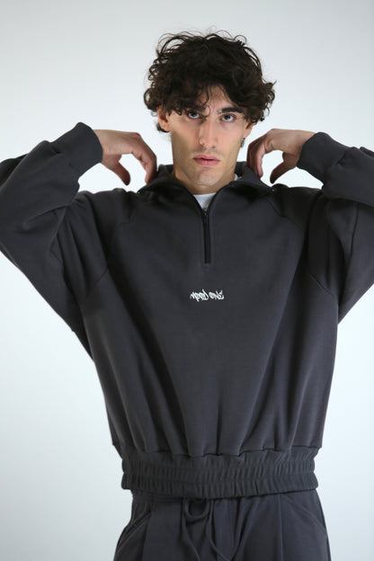 Felpa zip collo alto piombo