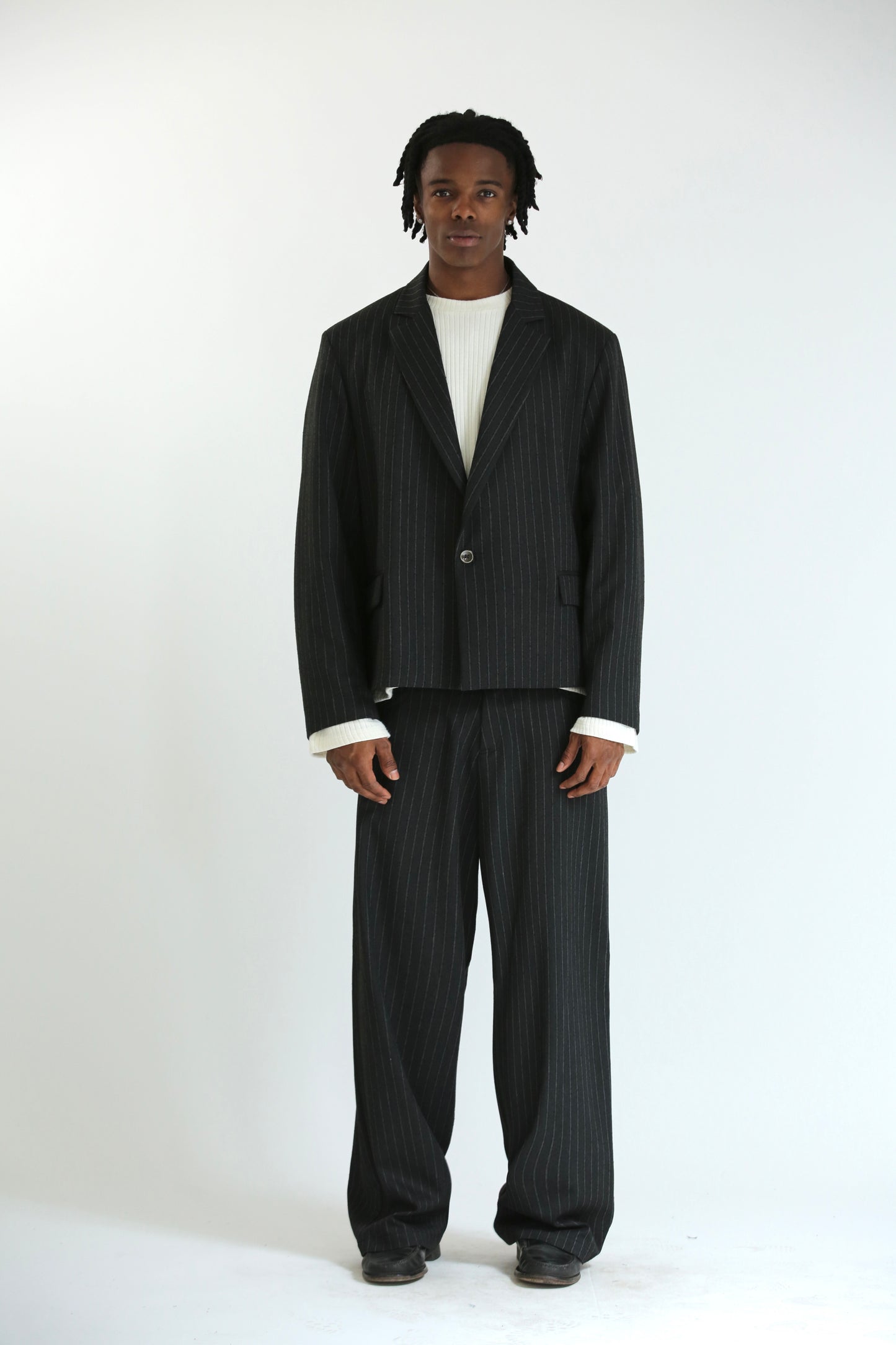 Pantalone Baggy gessato nero