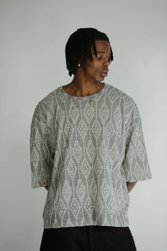 T-shirt etnica manica 3/4 grigia