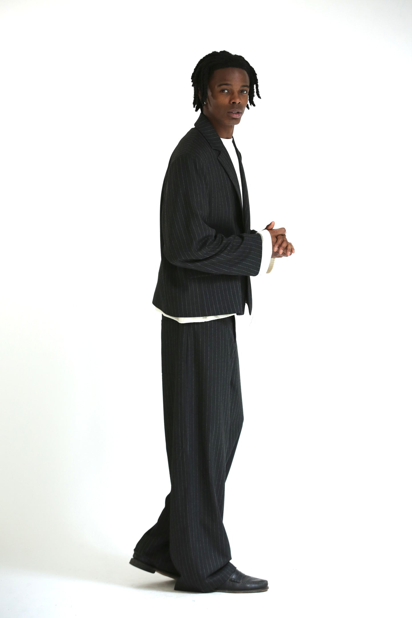 Pantalone Baggy gessato nero