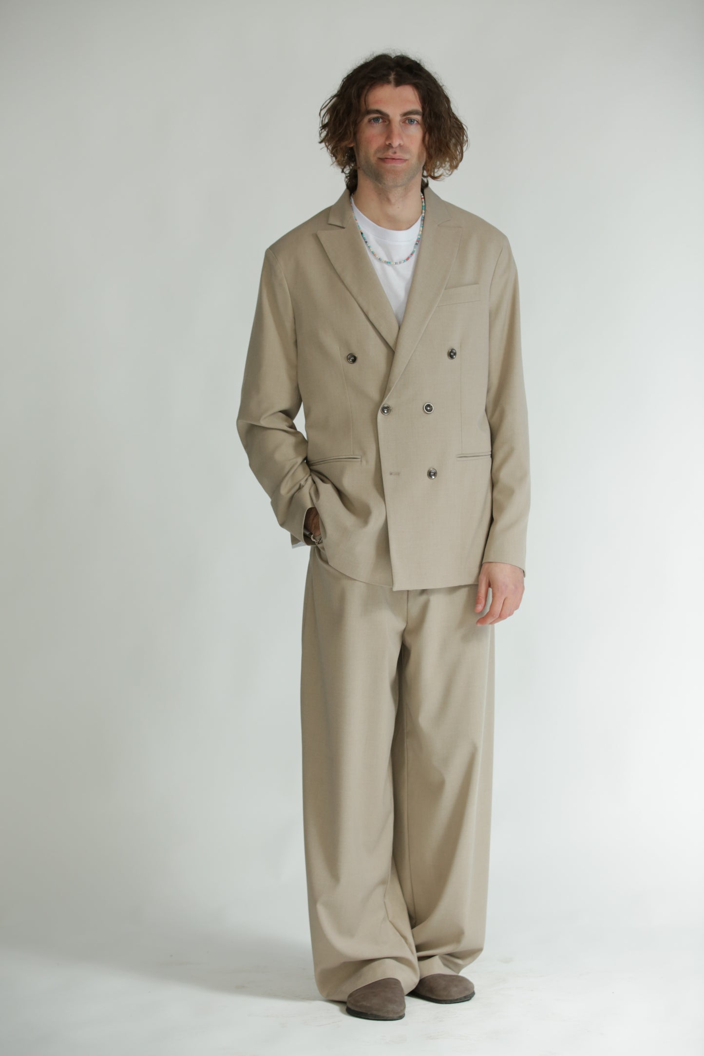 Giacca doppiopetto beige