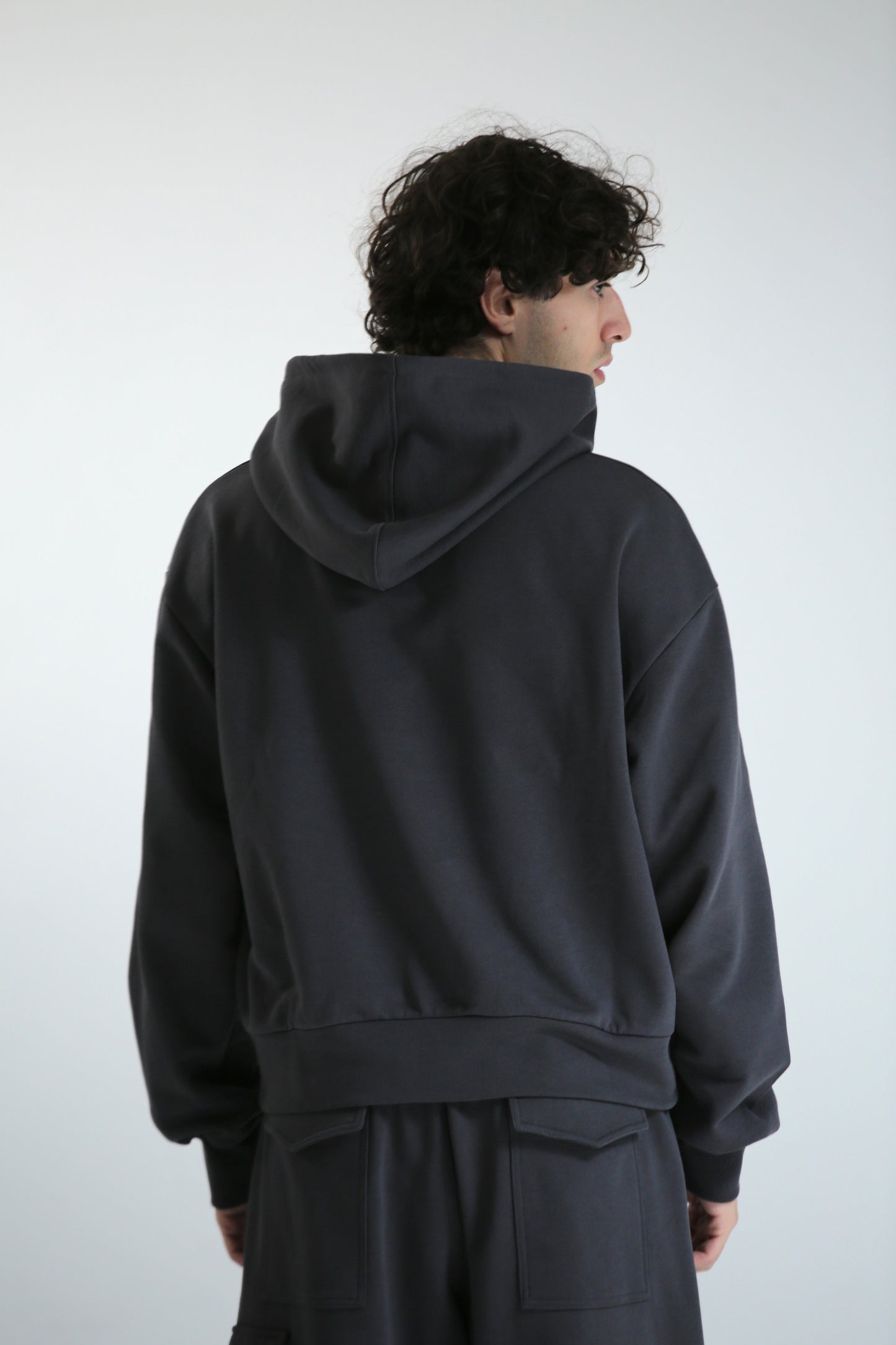 Felpa crop REVERSIBILE cappuccio piombo