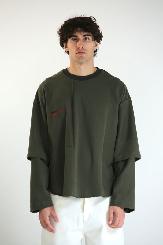 Long sleeve tagli intarsio verde