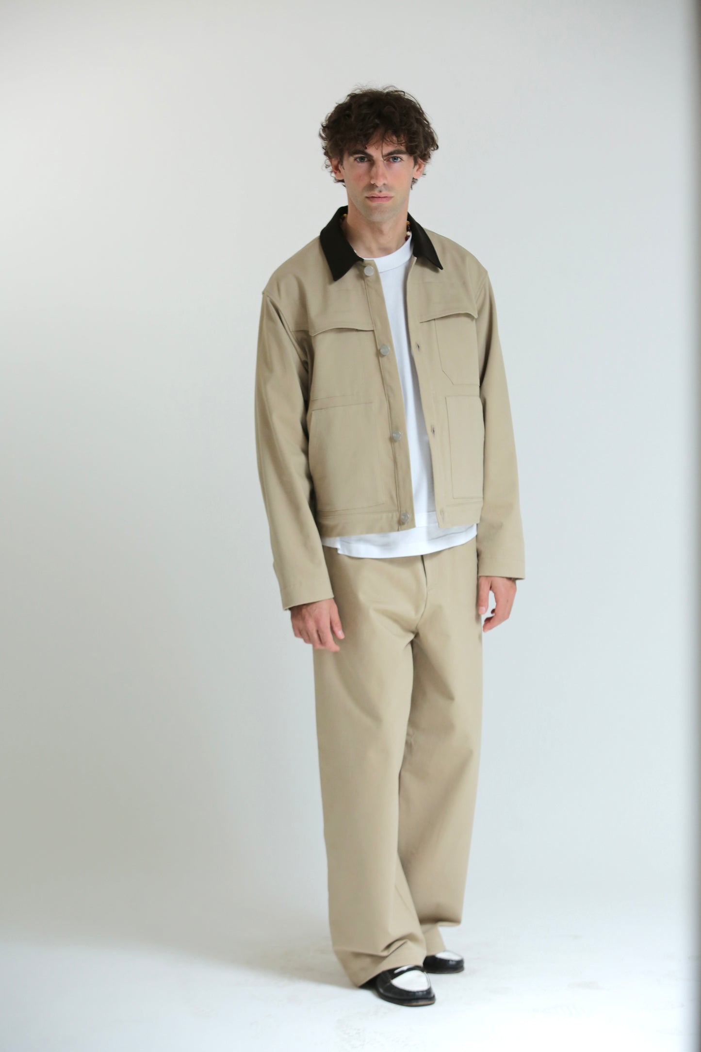 Work jacket collo contrasto beige