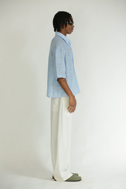 Camicia etnica manica 3/4 celeste
