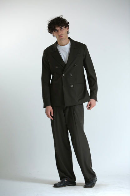 Pantalone vita alta fondo largo verde scuro