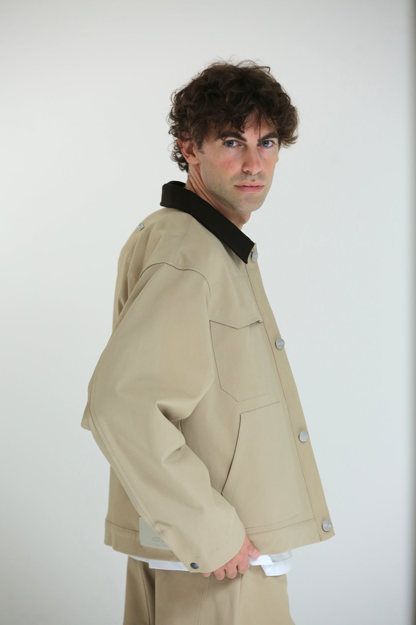 Work jacket collo contrasto beige