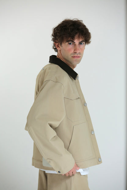 Work jacket collo contrasto beige