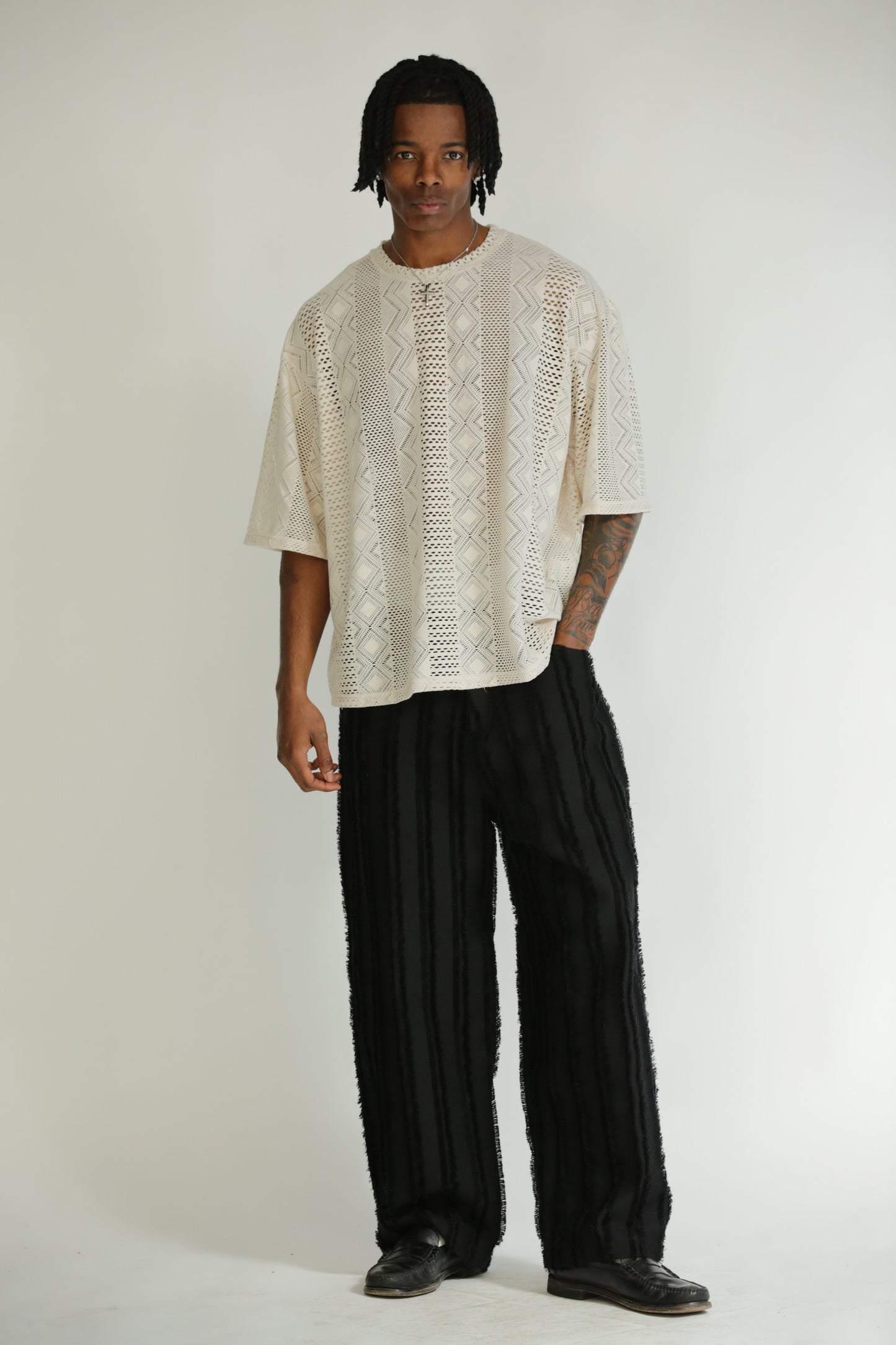 T-shirt traforata crop manica 3/4 bianca