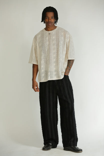 T-shirt traforata crop manica 3/4 bianca
