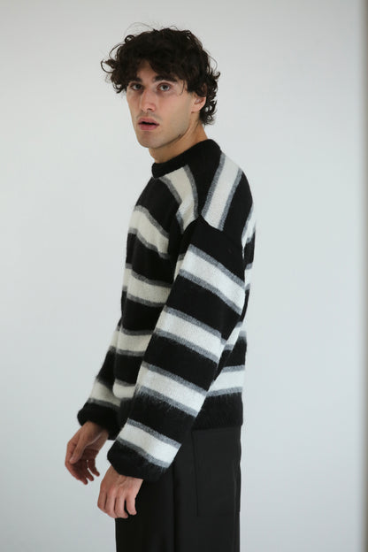 Maglione mohair a fasce grigio nero bianco