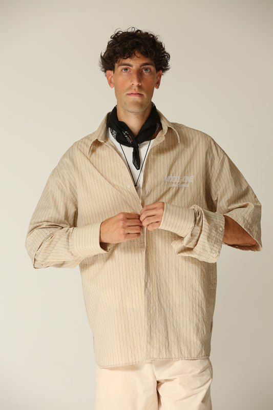 Camicia manica smontabile righe beige