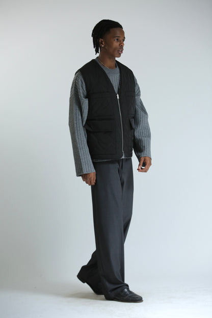 Gilet REVERSIBILE nero nylon / grigio ciniglia
