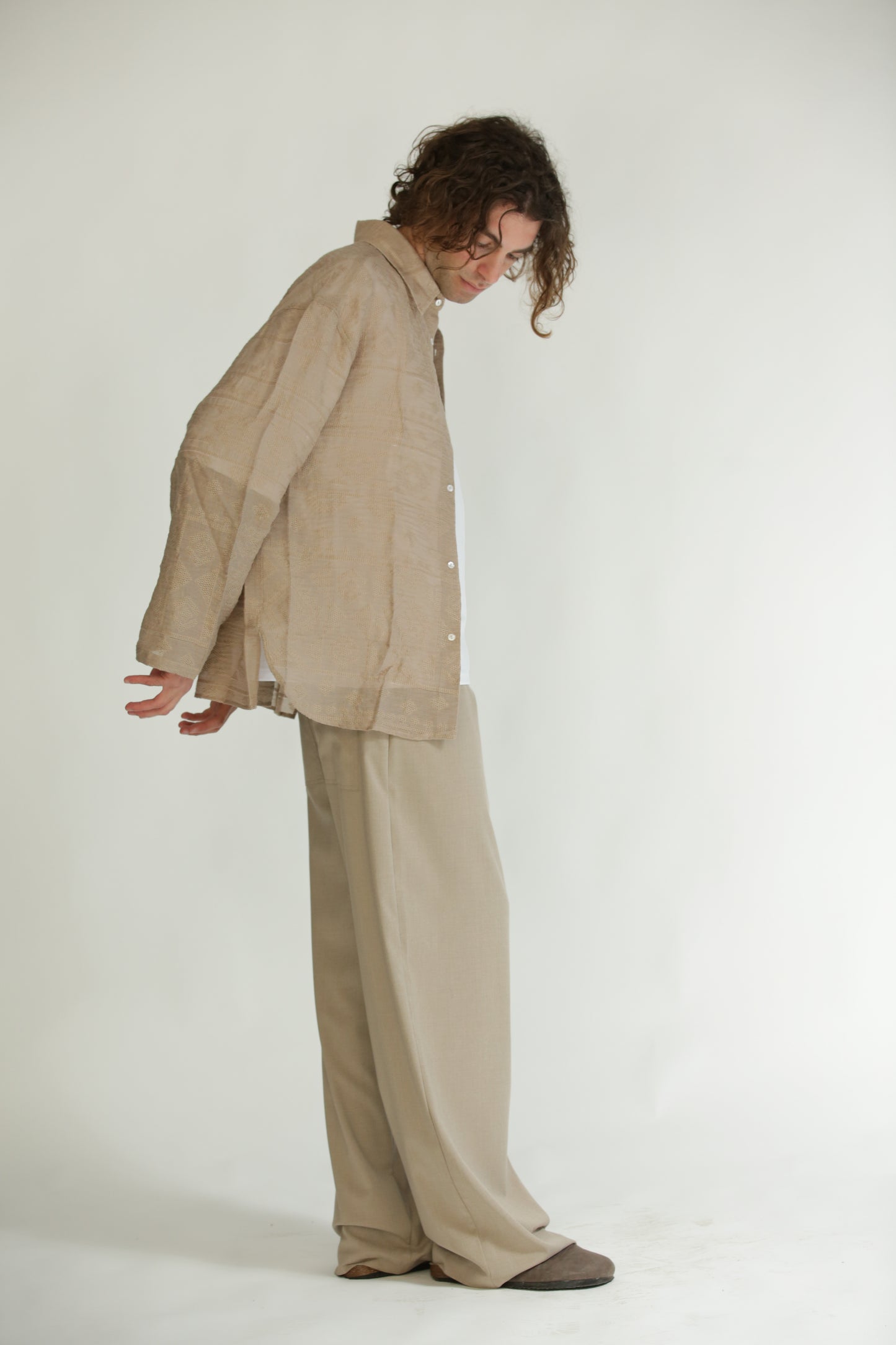 Camicia etnica manica lunga beige