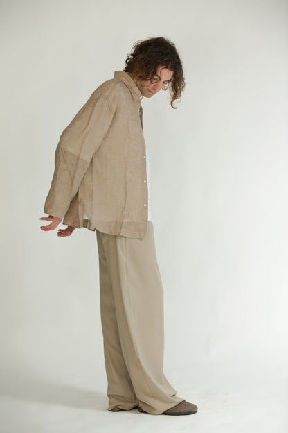 Camicia etnica manica lunga beige