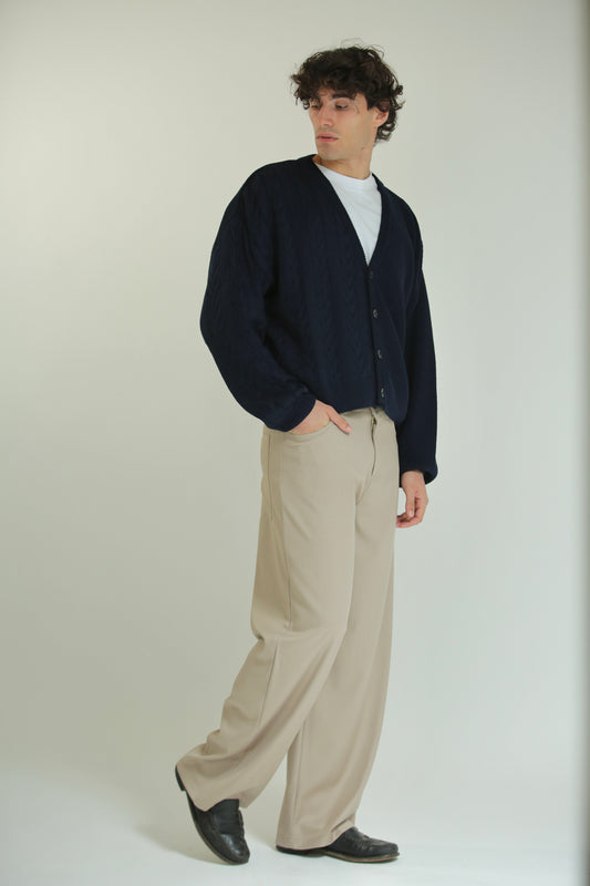 Cardigan crop metà intrecciato blu