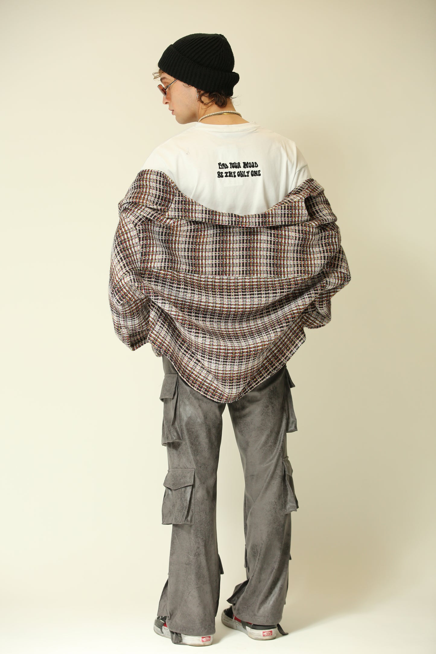 Camicia crop check grigia