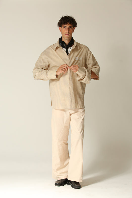 Camicia manica smontabile righe beige