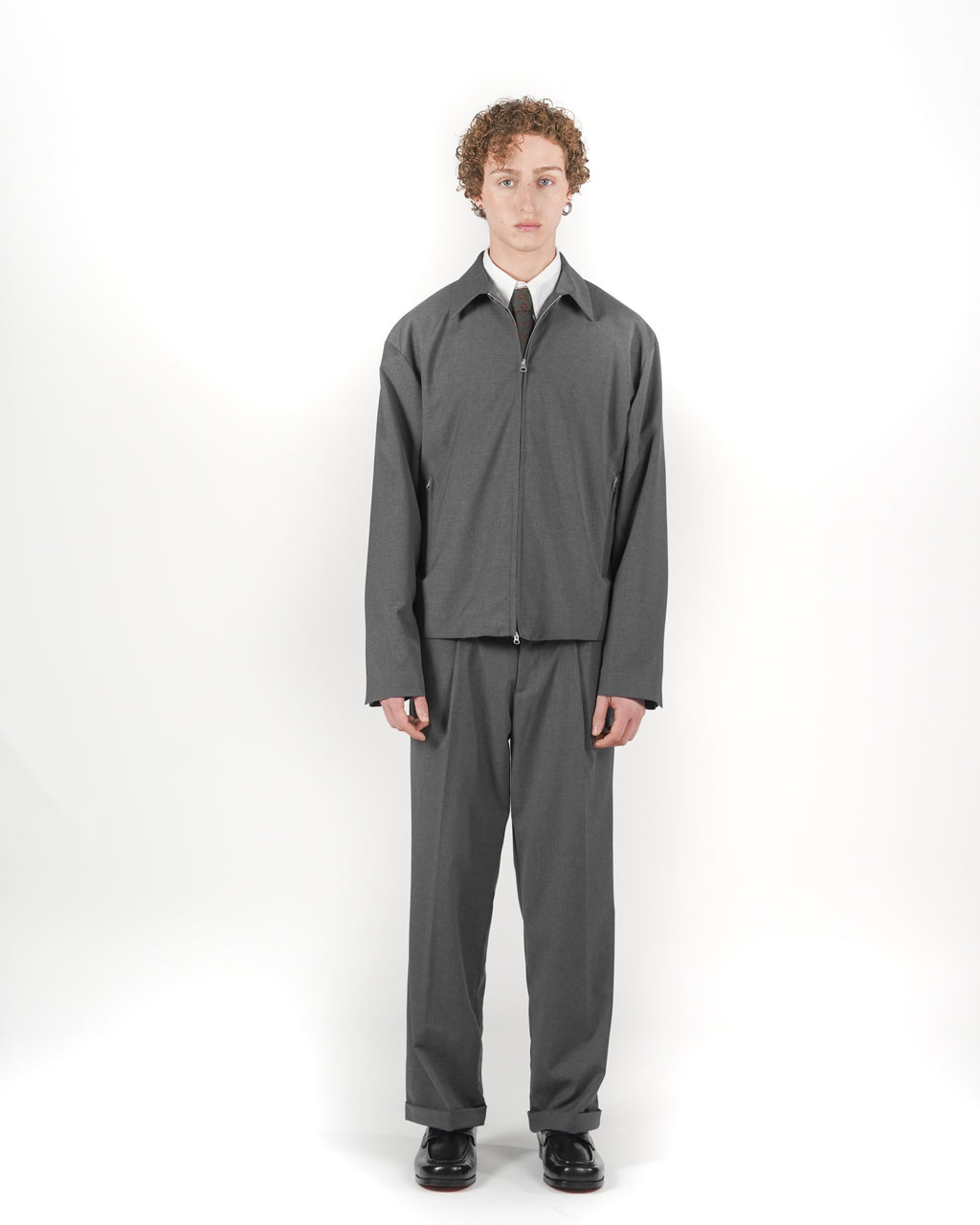 Giacca full zip grigia fresco lana