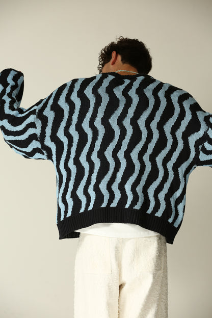 Cardigan crop manica larga fantasia azzurro