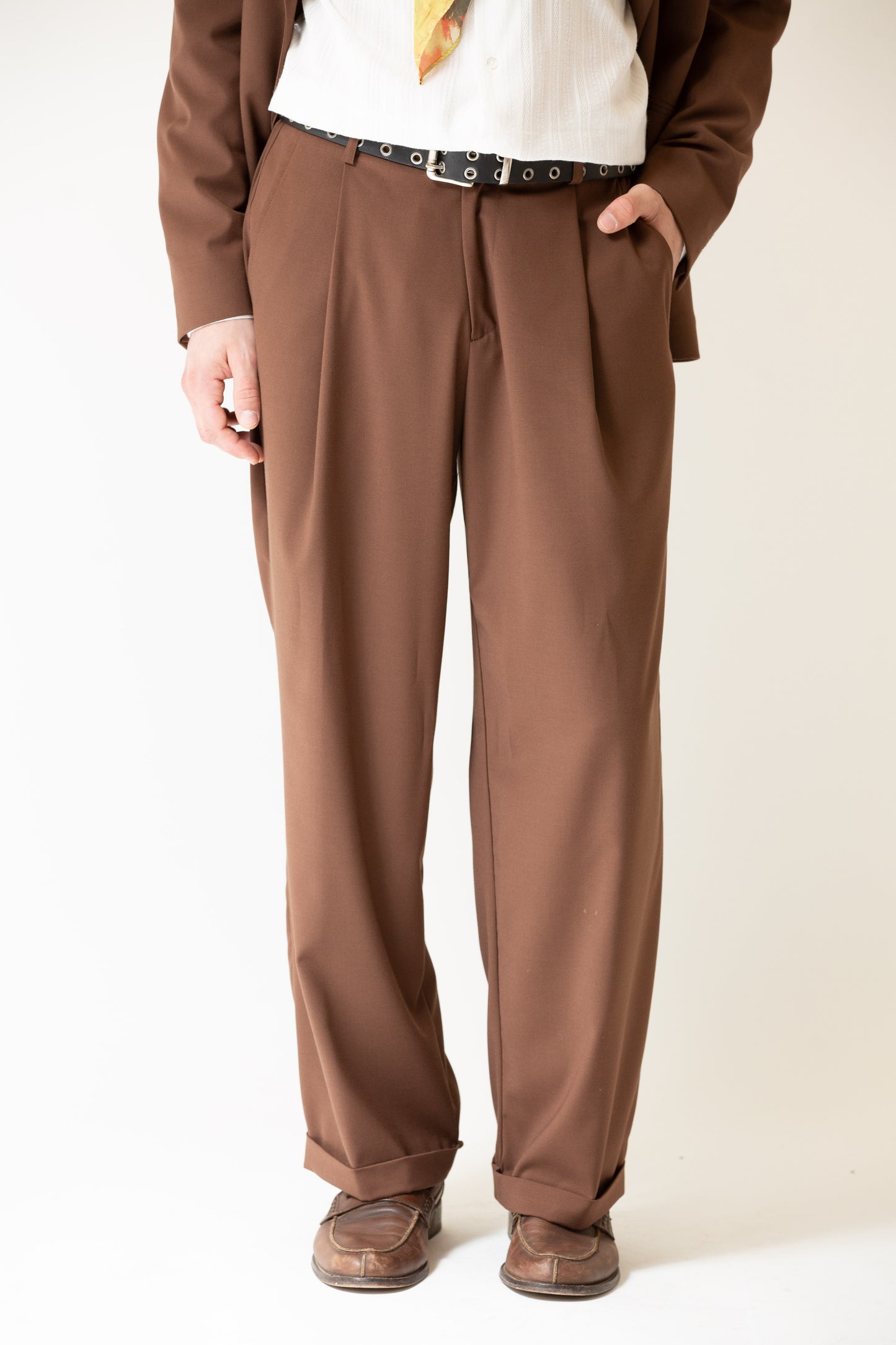 Pantalone vita alta fondo largo moro
