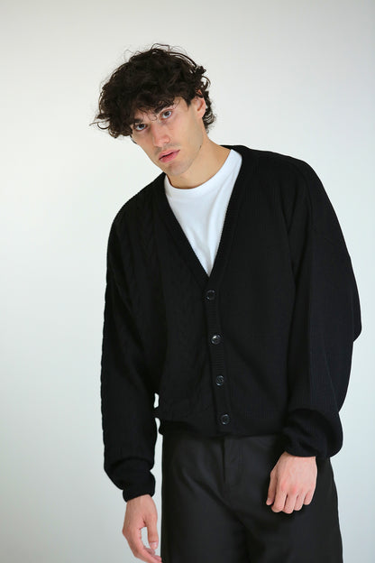 Cardigan crop metà intrecciato nero