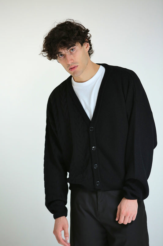 Cardigan crop metà intrecciato nero