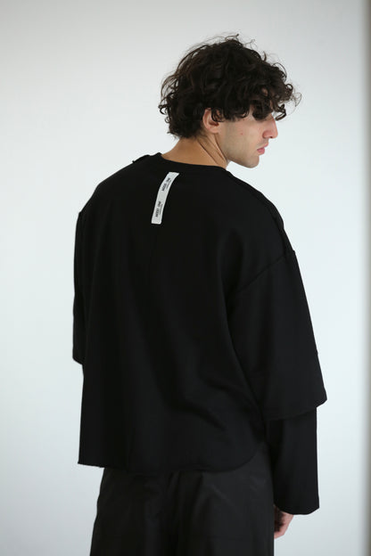 Long sleeve tagli intarsio nera