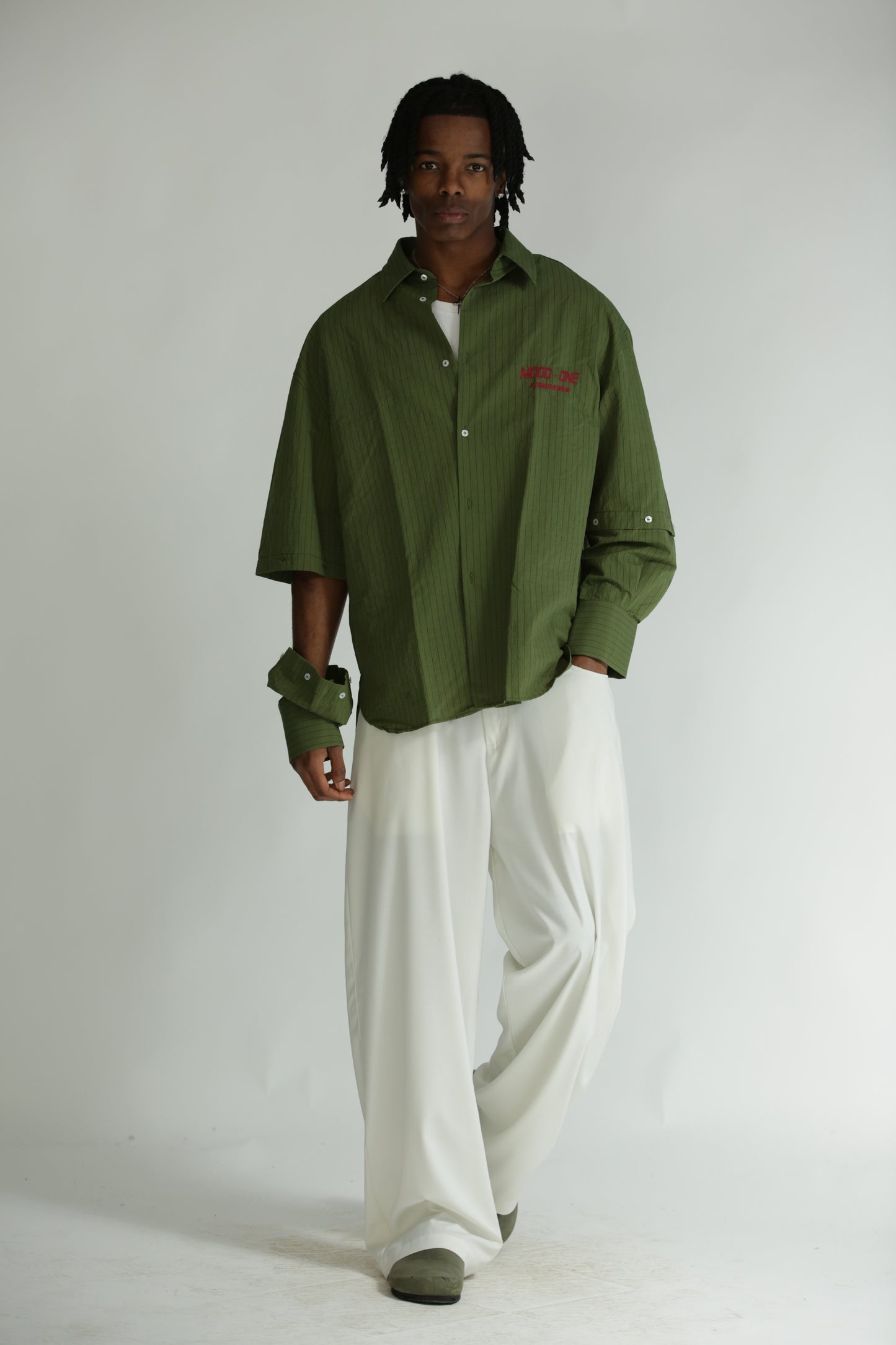 Camicia manica smontabile righe verde