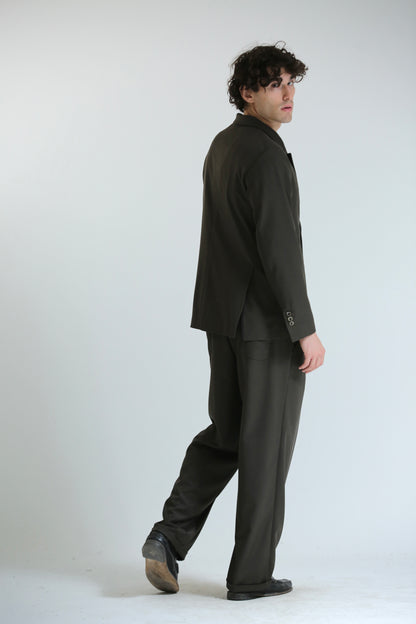 Pantalone vita alta fondo largo verde scuro