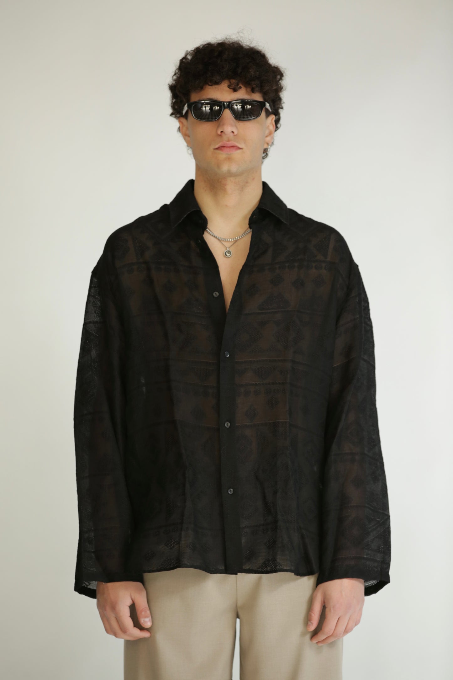 Camicia etnica manica lunga nera