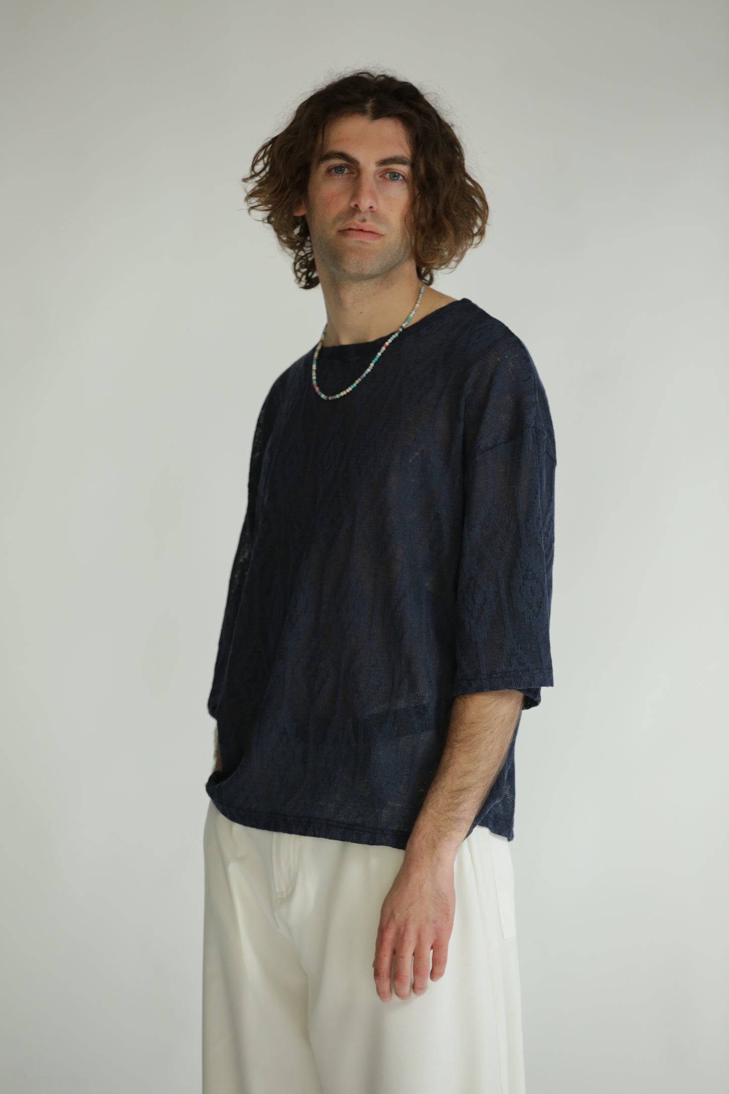 T-shirt etnica manica 3/4 blu