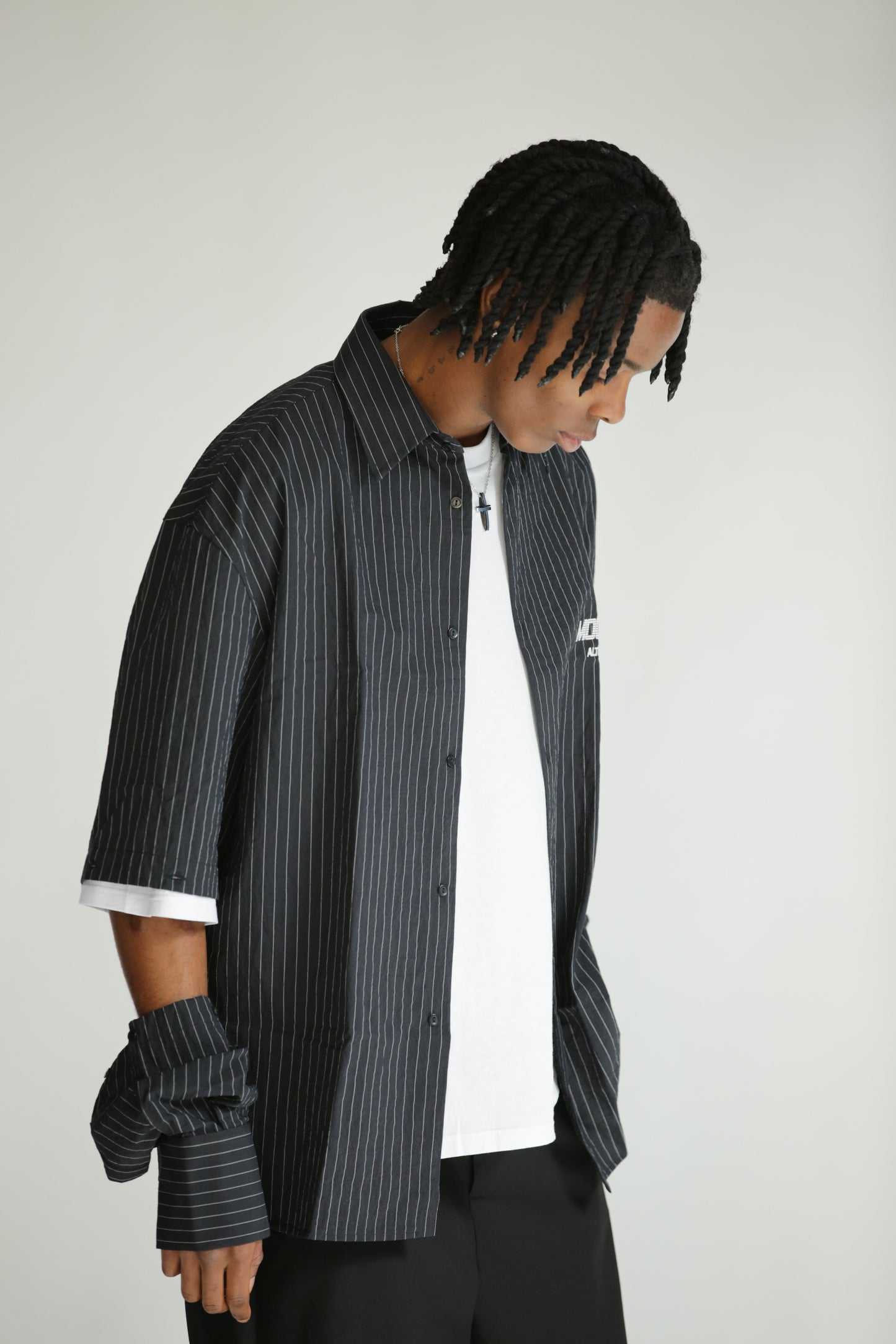Camicia manica smontabile righe nera