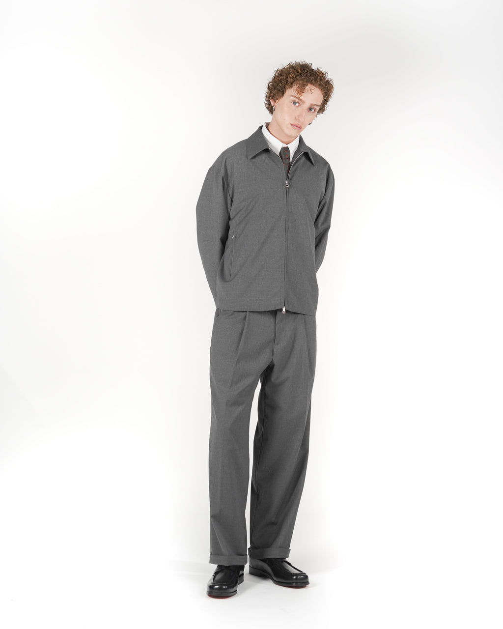 Giacca full zip grigia fresco lana