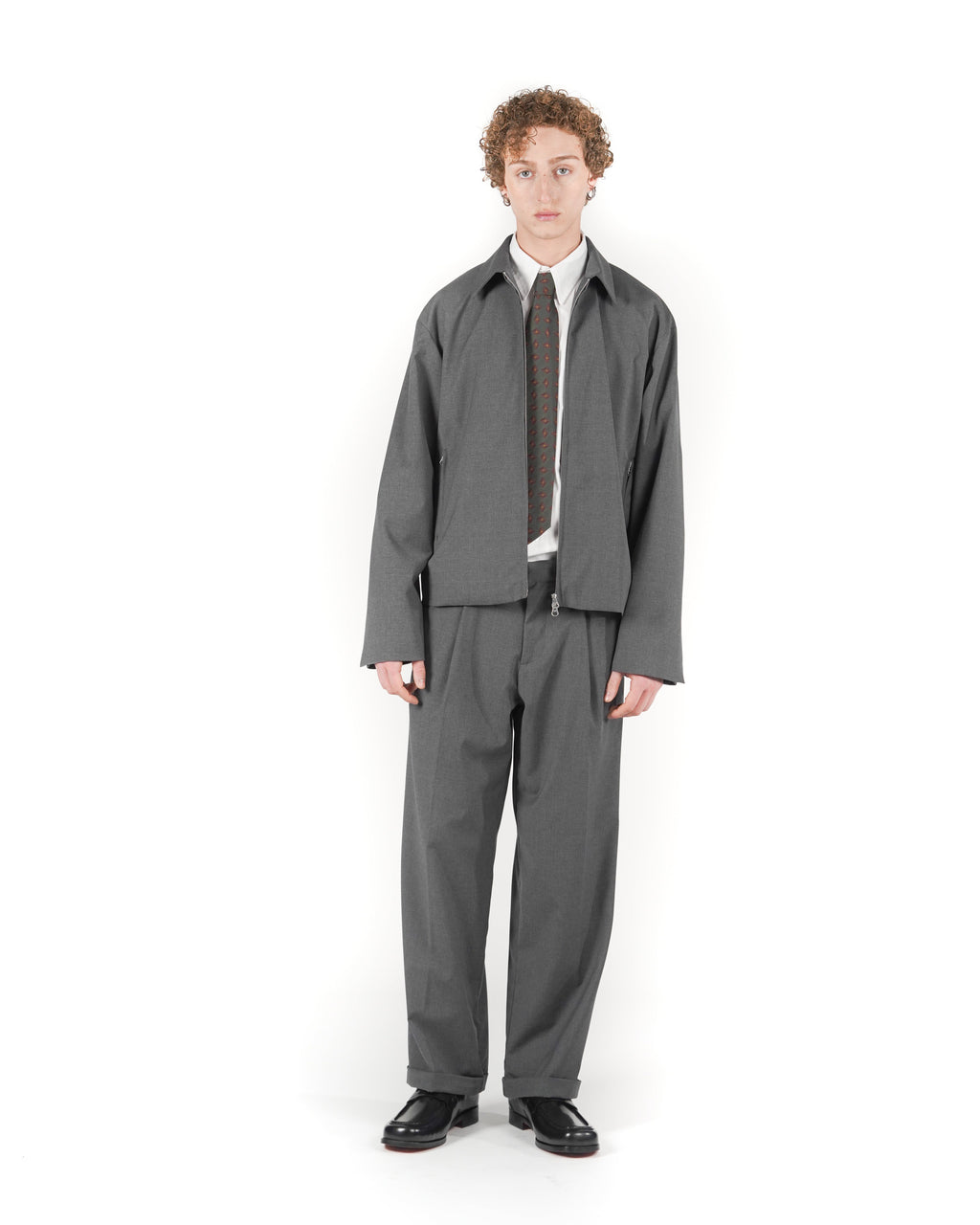 Giacca full zip grigia fresco lana