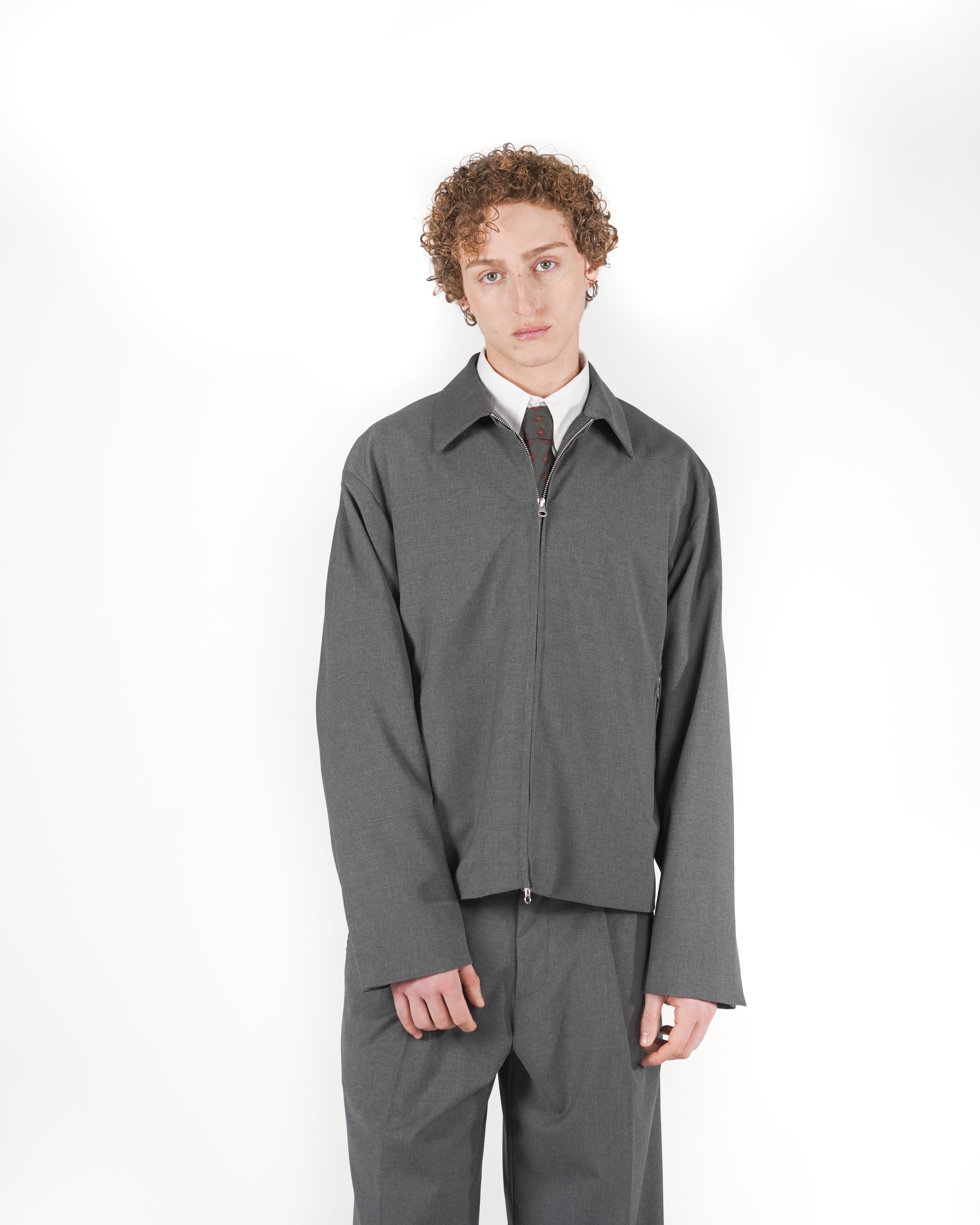 Giacca full zip grigia fresco lana