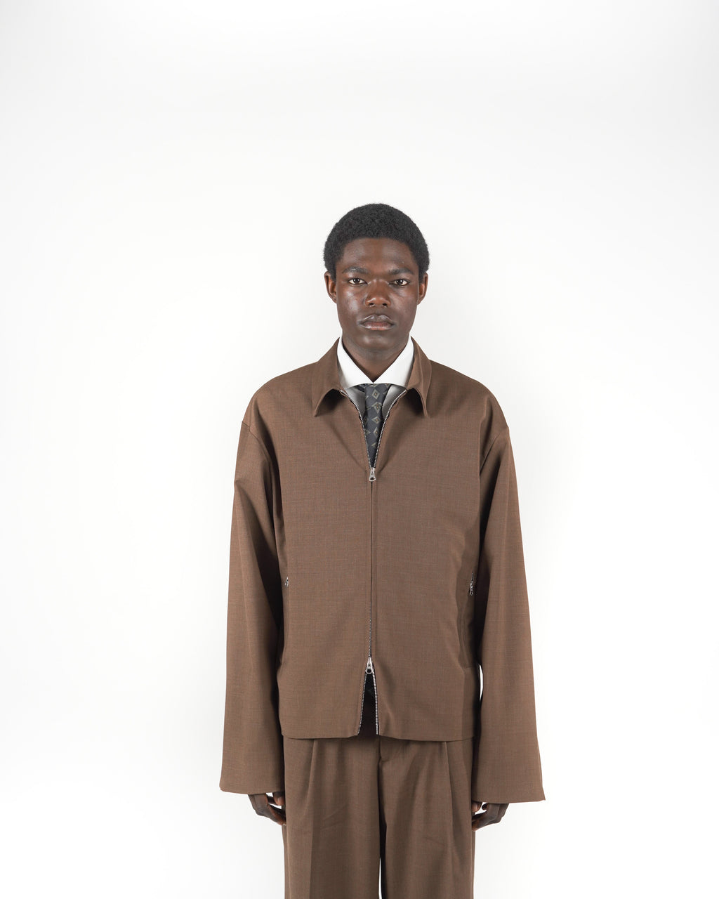 Giacca full zip marrone fresco lana
