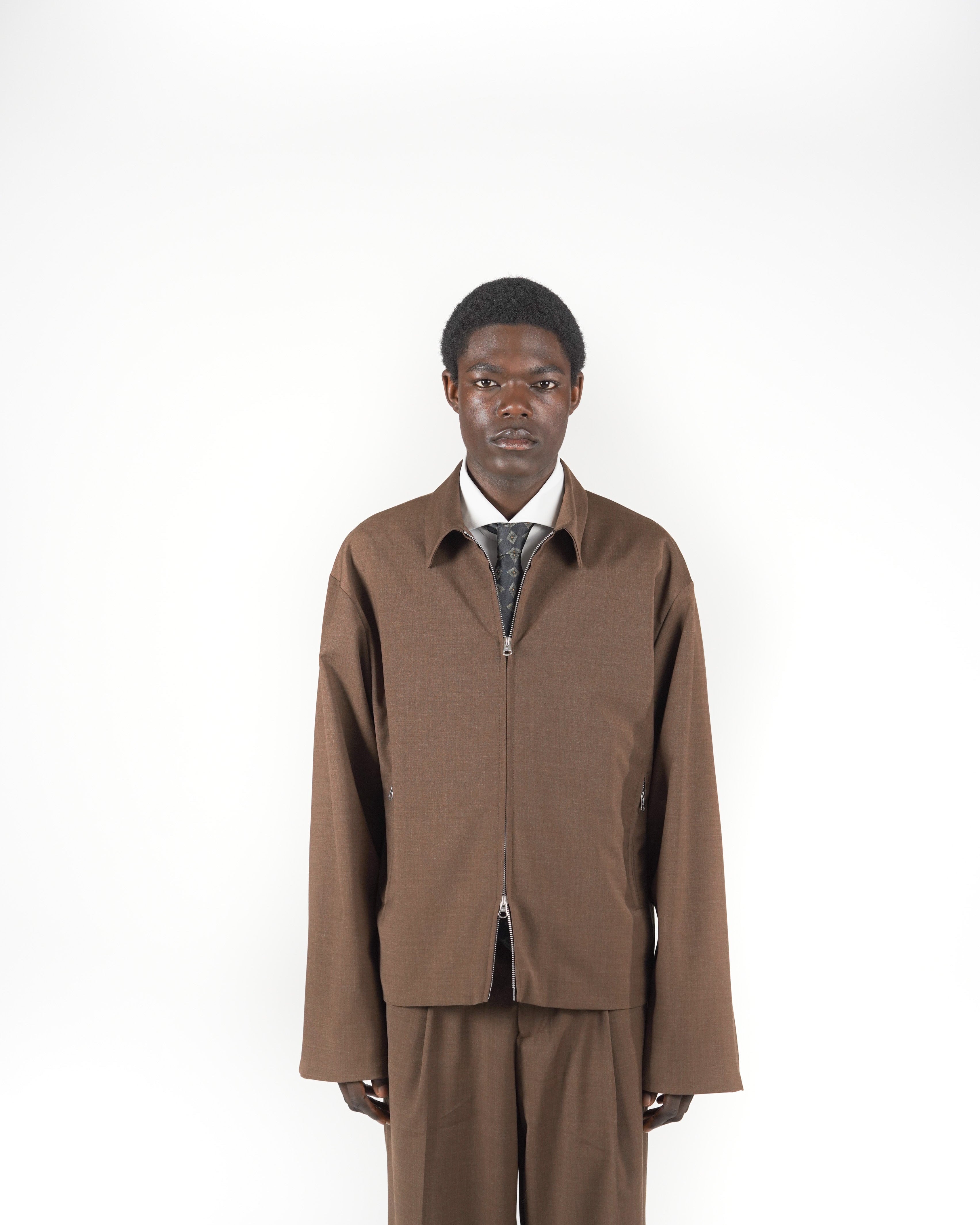 Giacca full zip marrone fresco lana
