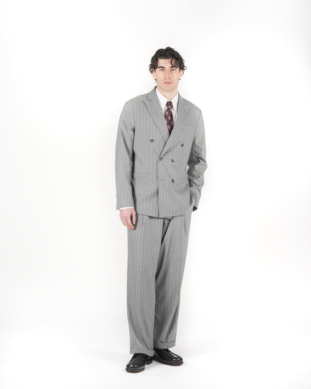 Pantalone loose fit sartoriale gessato grigio