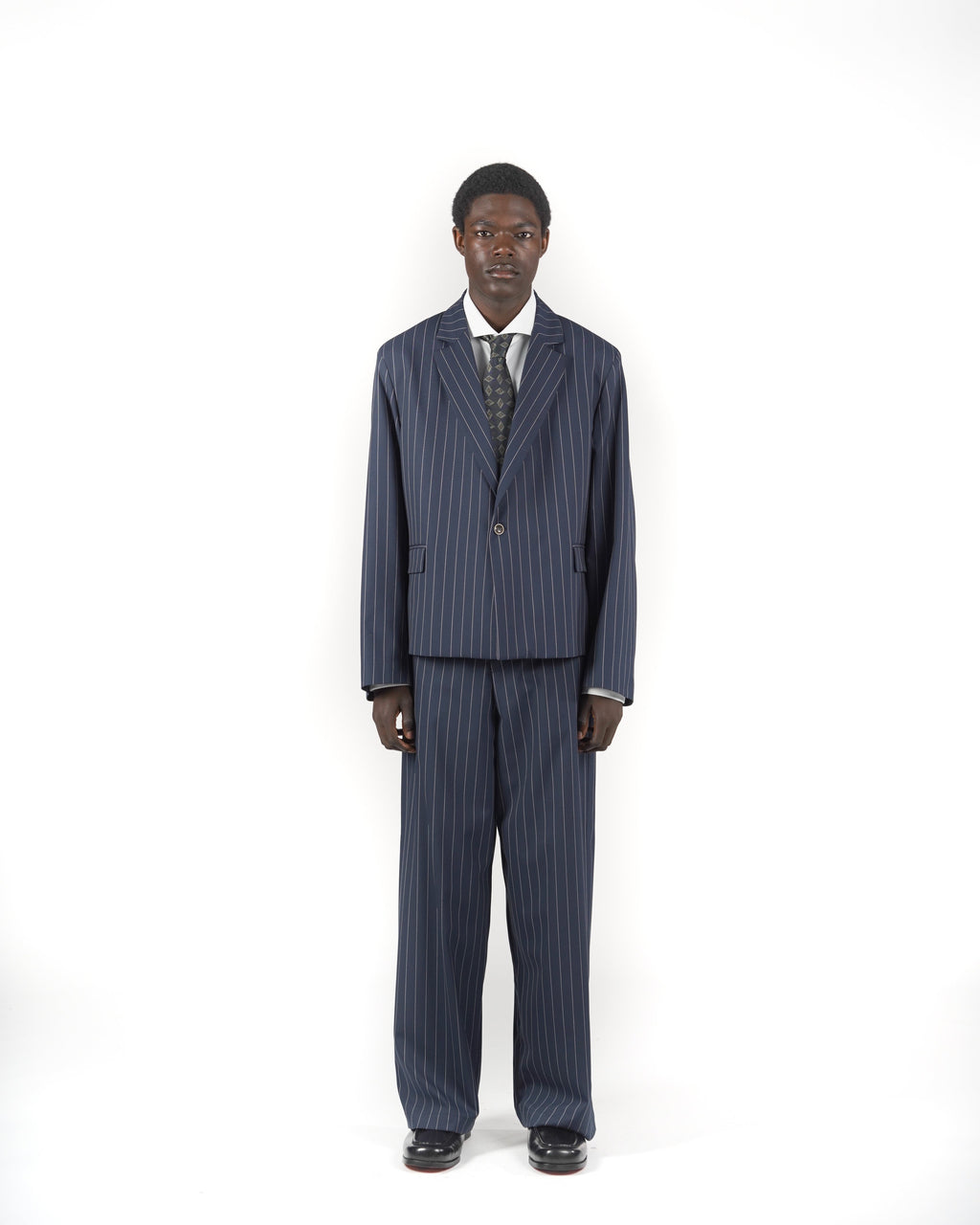 Pantalone baggy sartoriale gessato blu