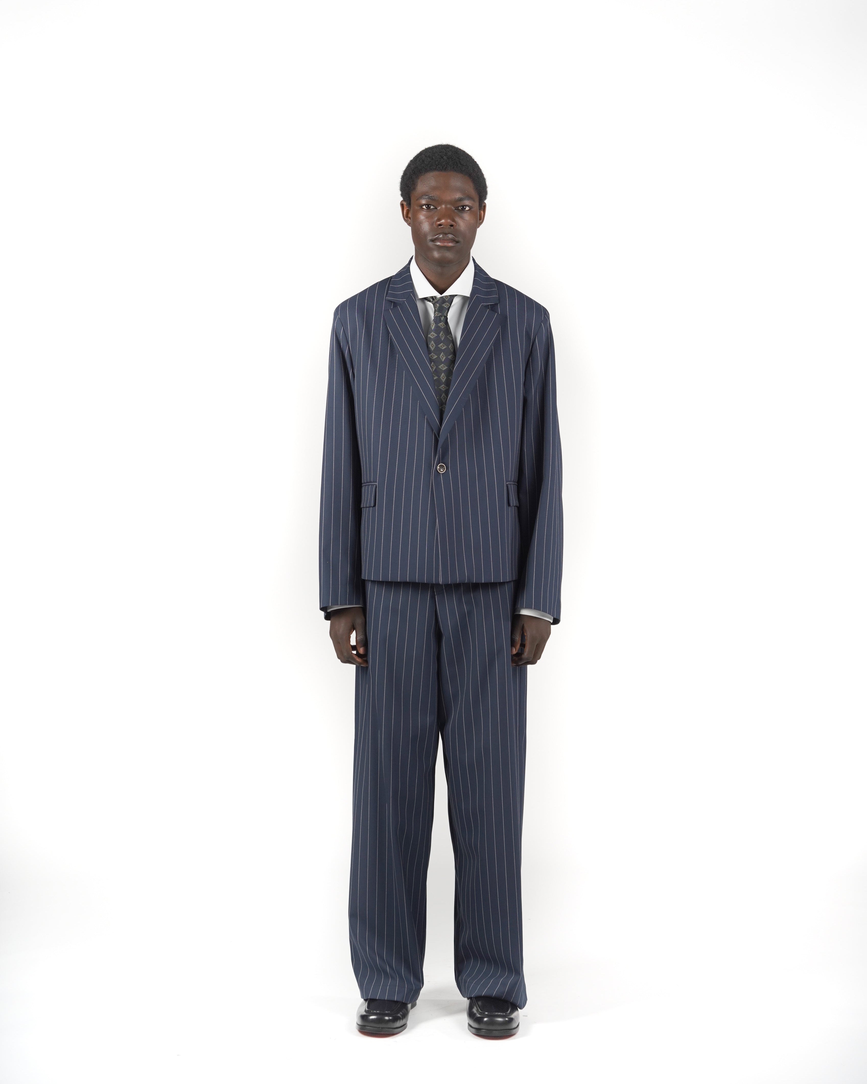Pantalone baggy sartoriale gessato blu