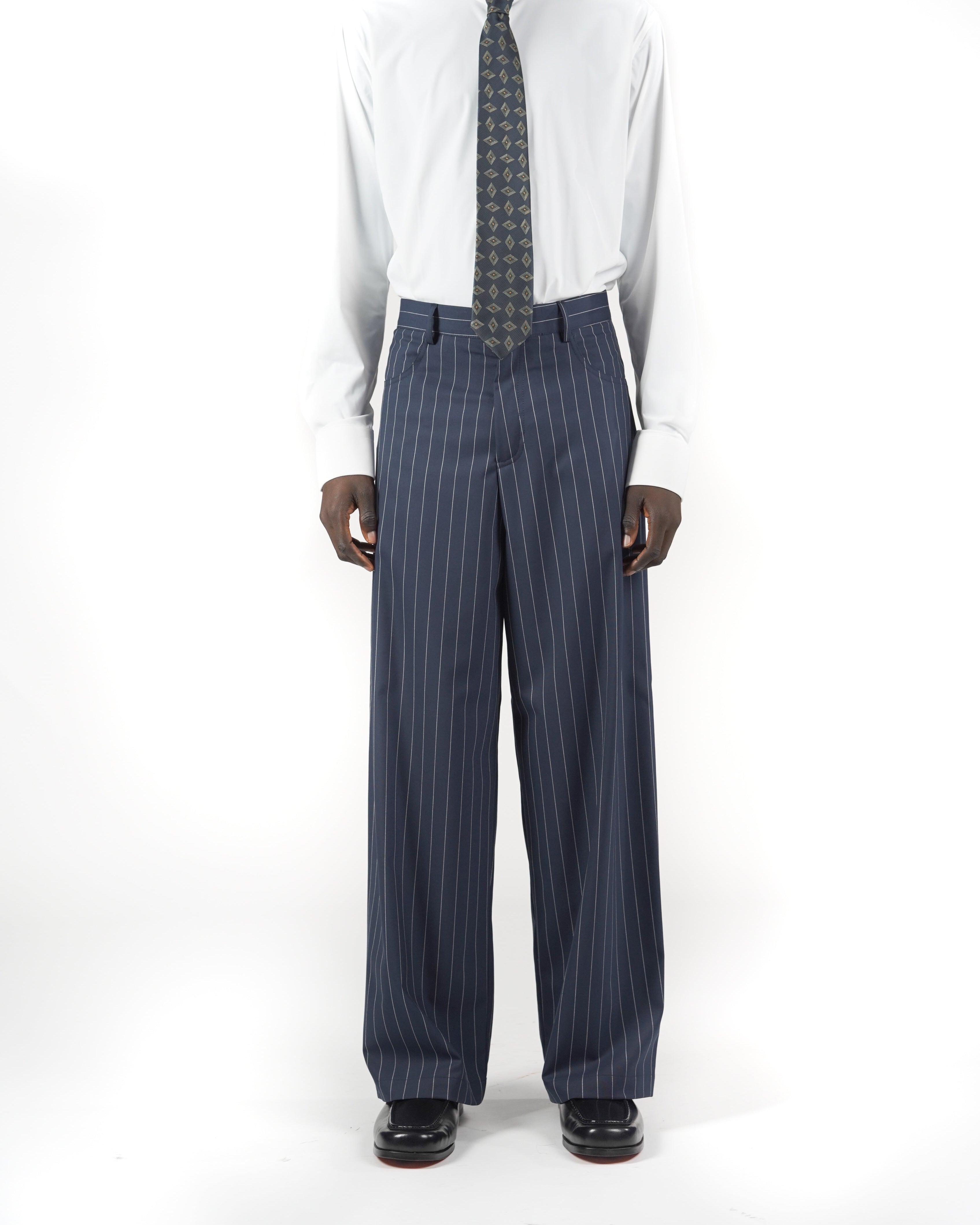 Pantalone baggy sartoriale gessato blu