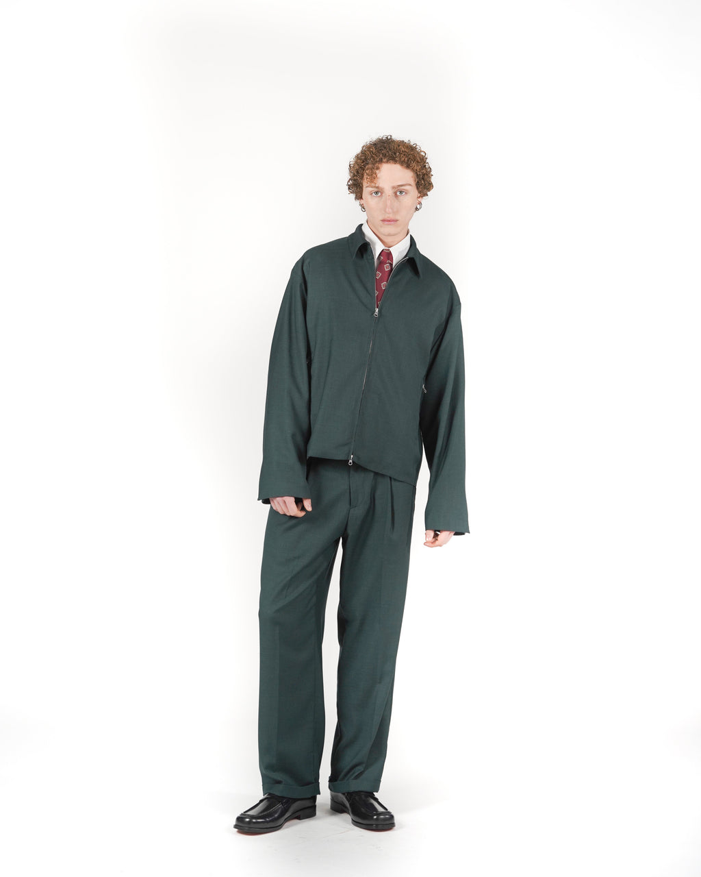 Giacca full zip verde melange