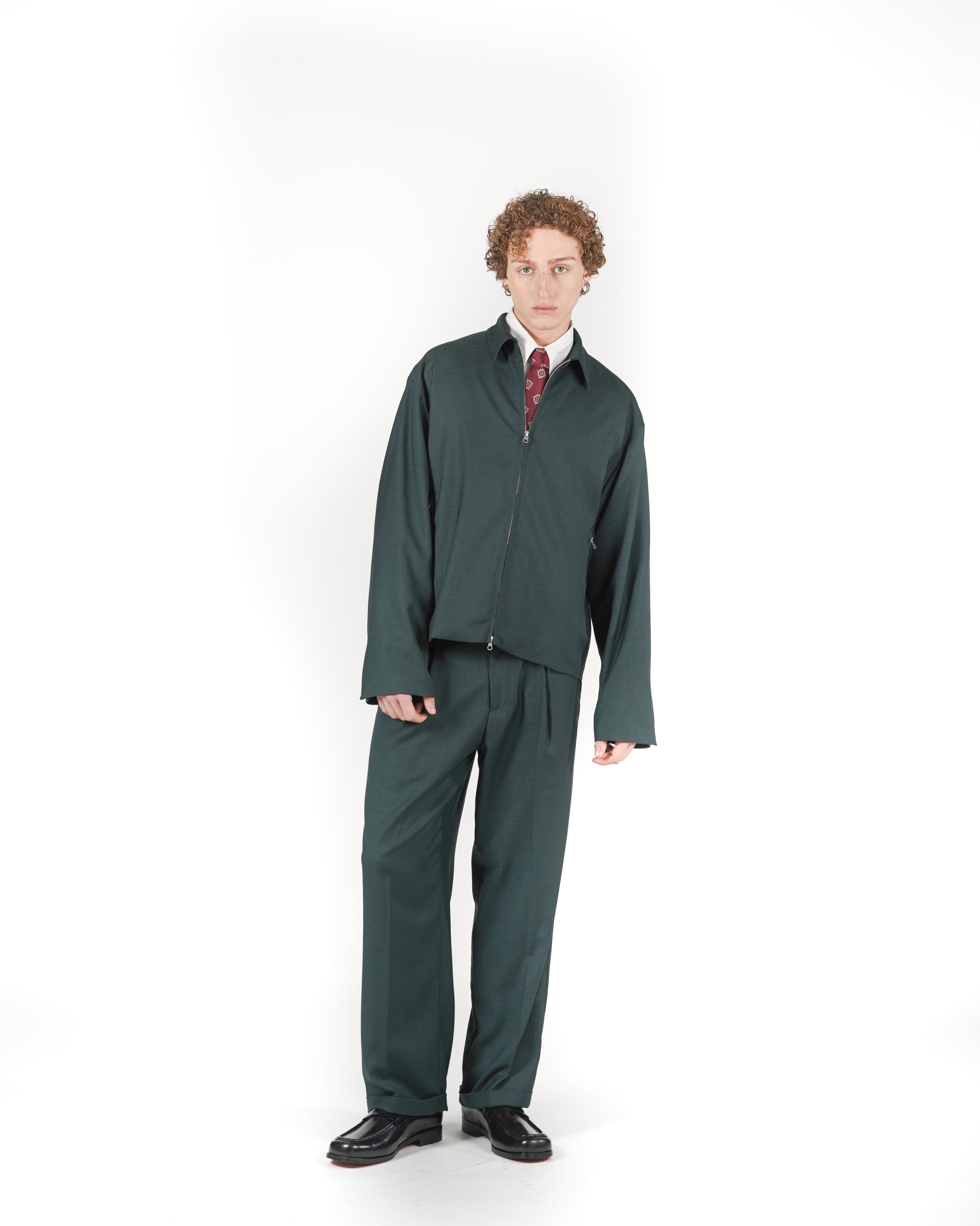 Giacca full zip verde melange