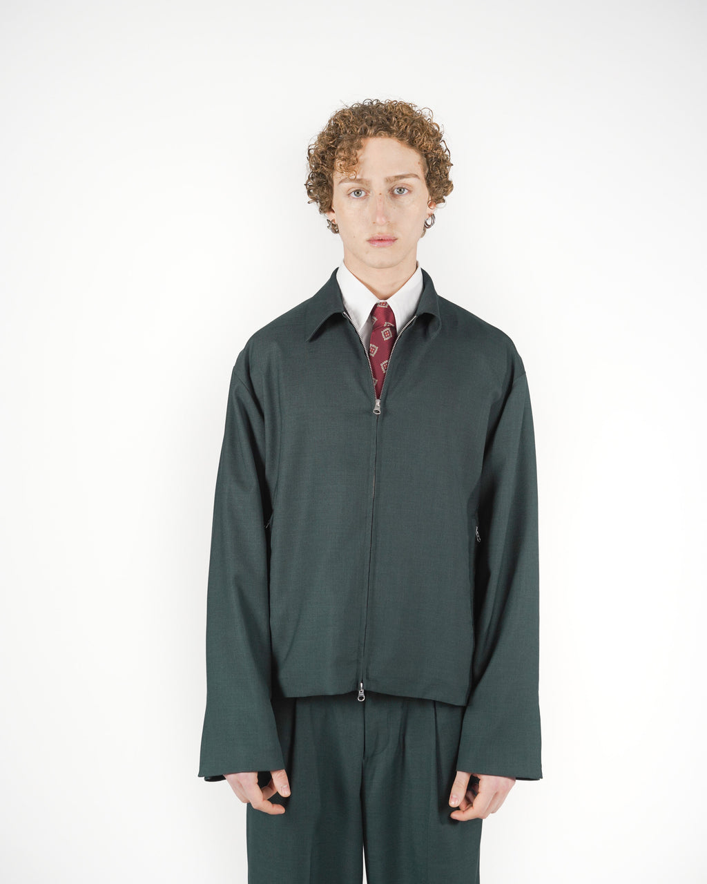 Giacca full zip verde melange