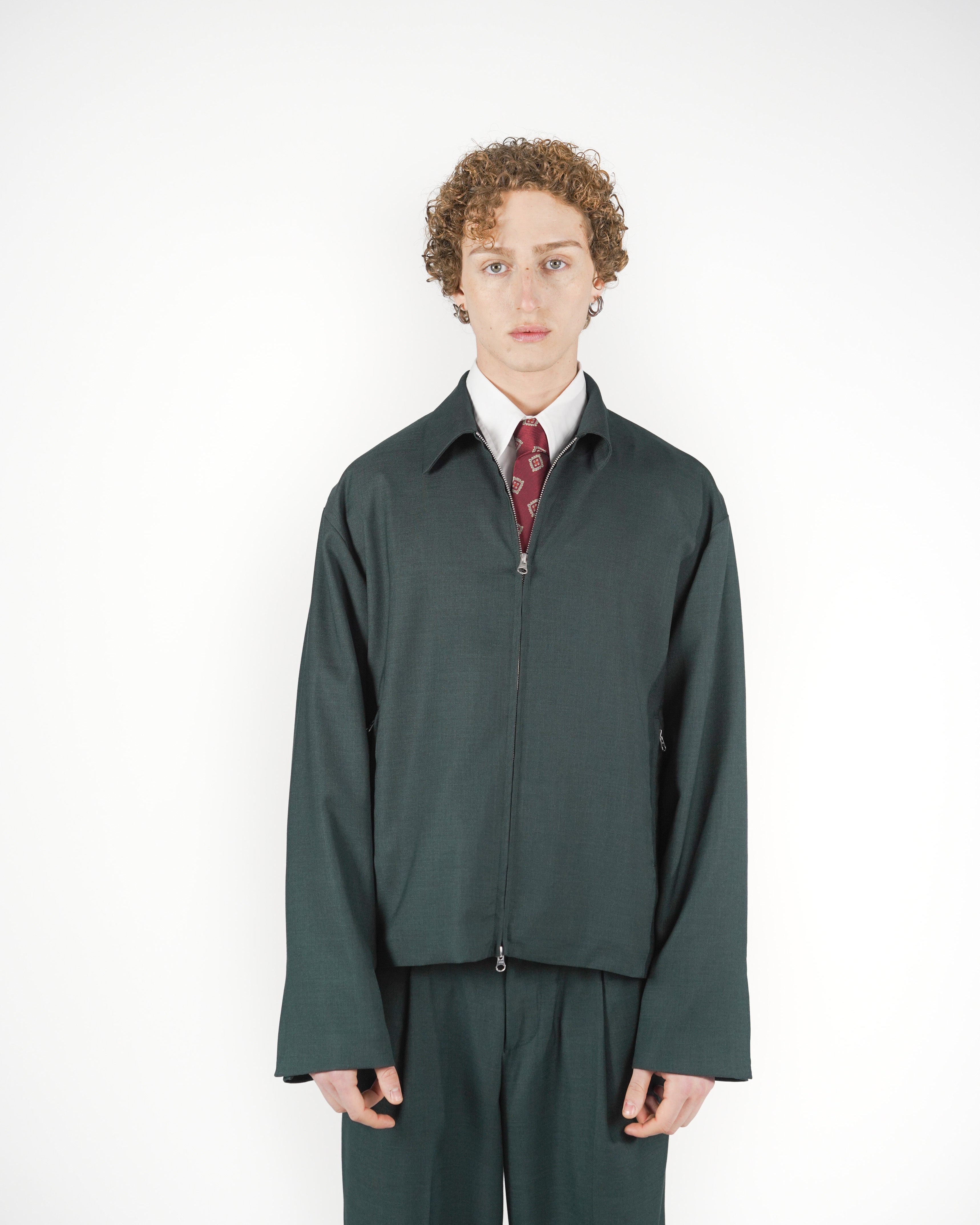Giacca full zip verde melange