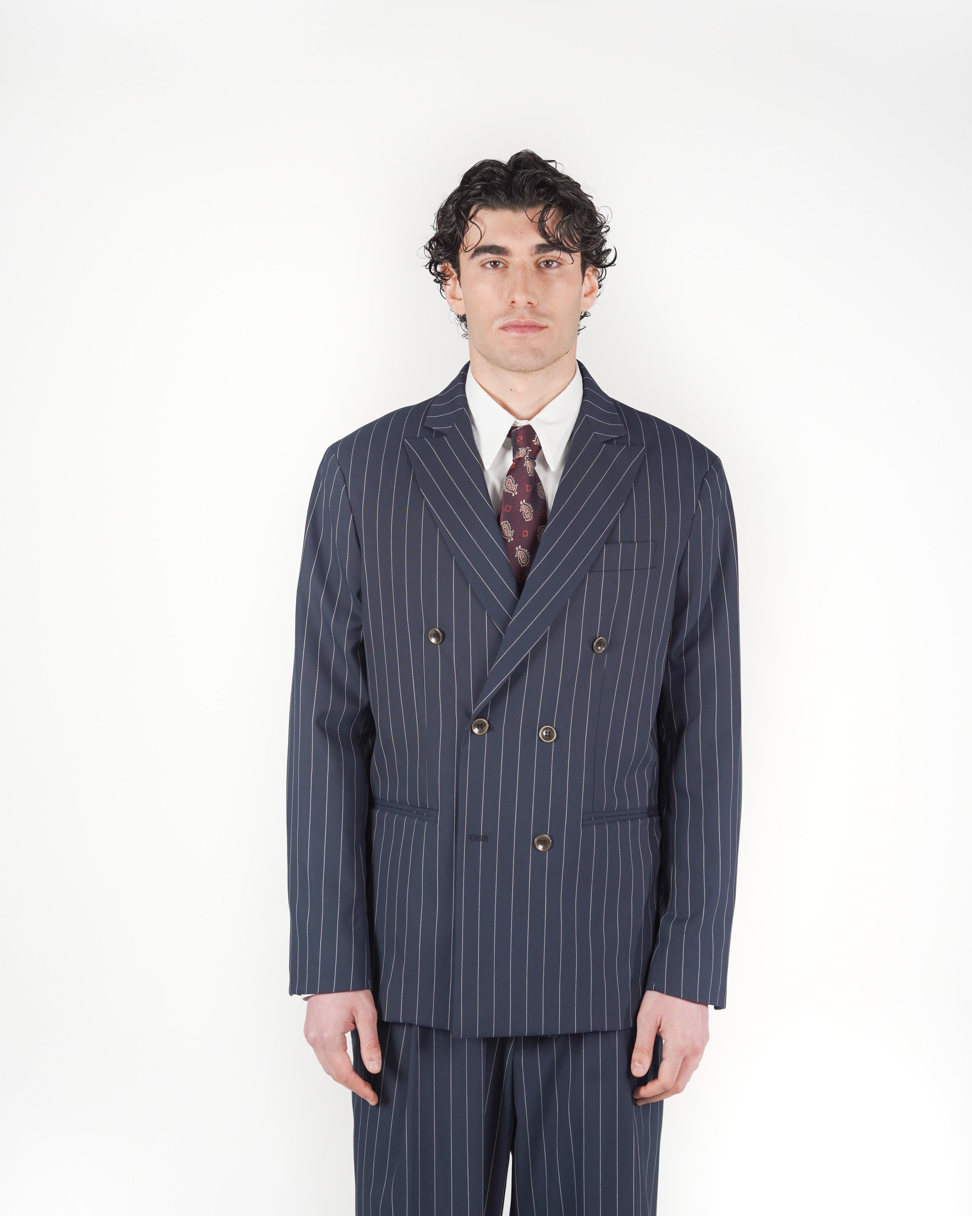 Giacca doppiopetto gessato blu