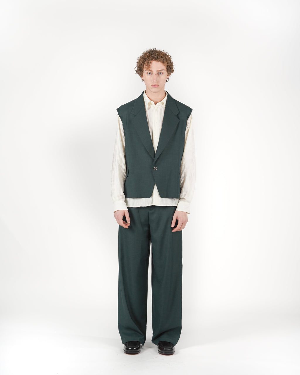 Pantalone baggy sartoriale verde melange