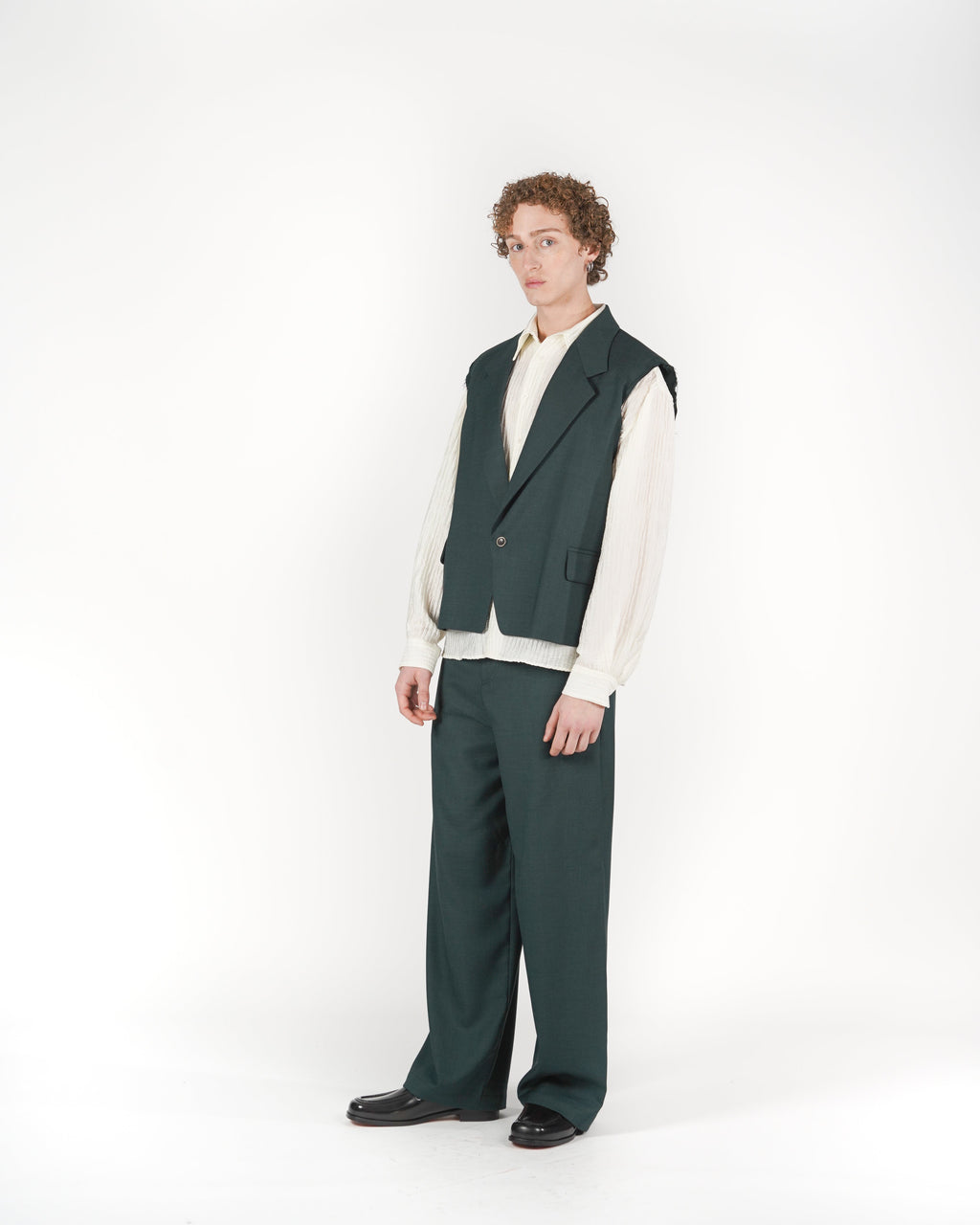 Pantalone baggy sartoriale verde melange