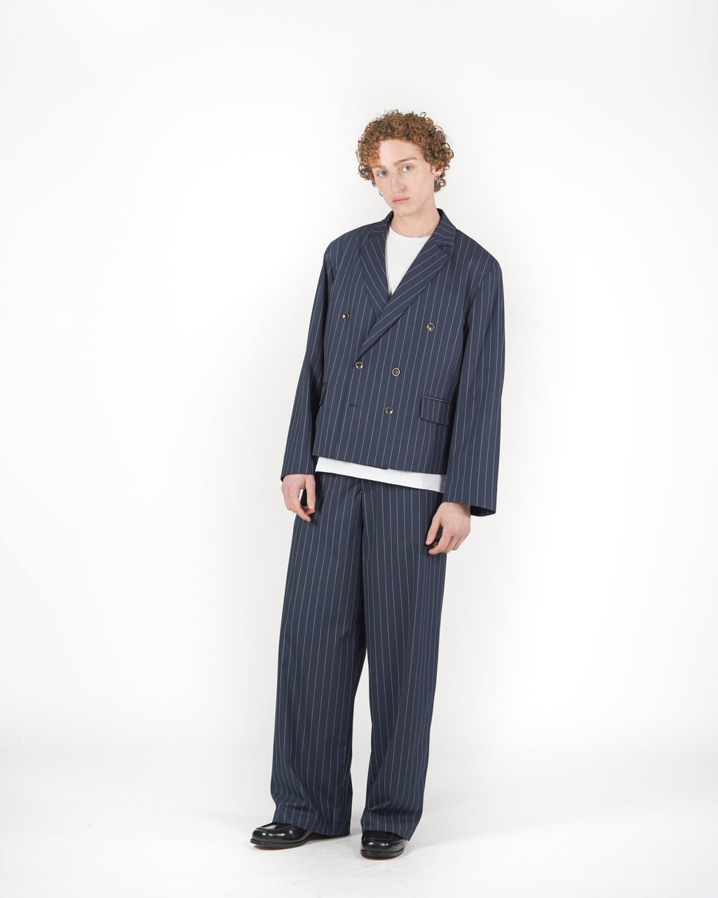 Pantalone baggy sartoriale gessato blu